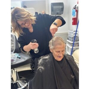 Salyersville Nursing and Rehab residents in the hair salon. Fresh cuts and styles.